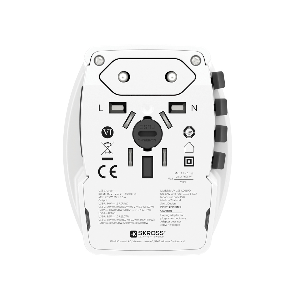 Adaptor SKROSS pentru călătorii MUV 65W PD, cablu USB C personalizat cu logo