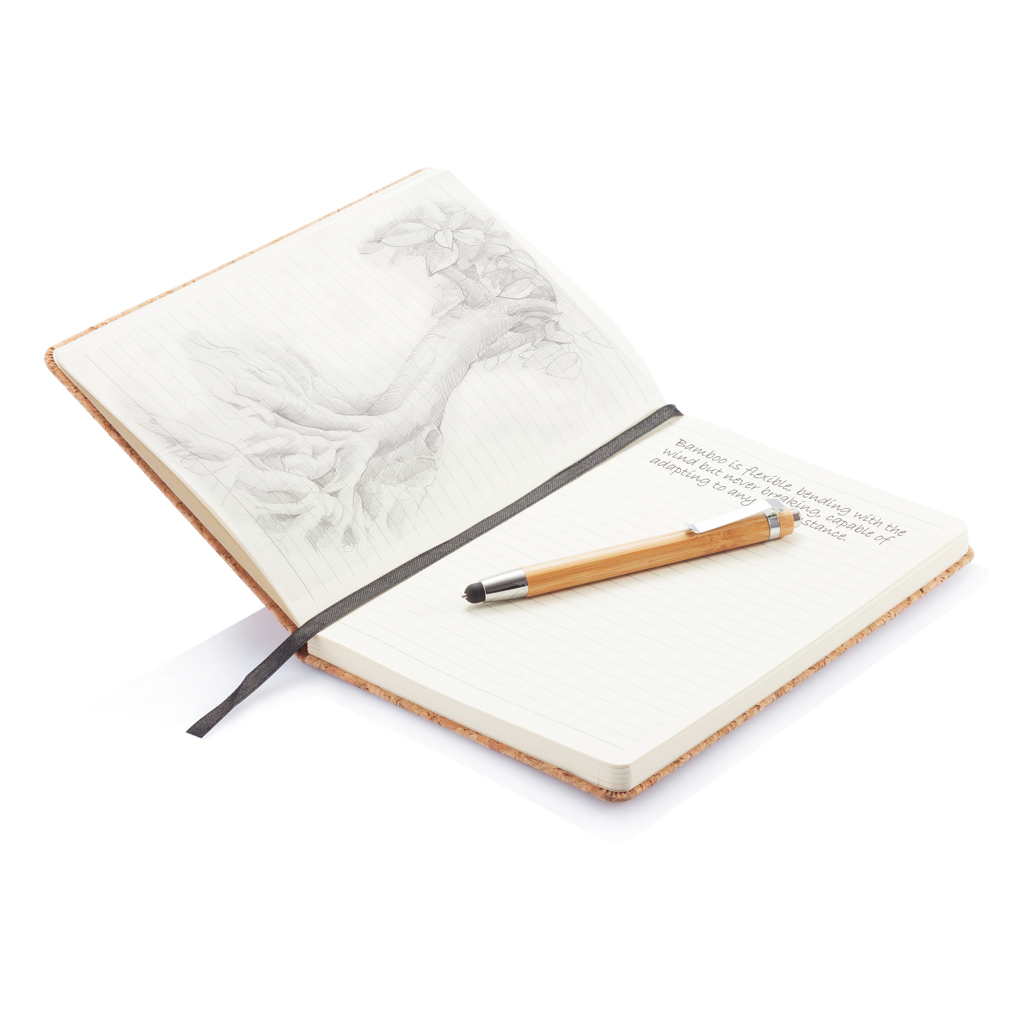 Agendă A5  cu pix din babmbus cu stylus inclus personalizat cu logo
