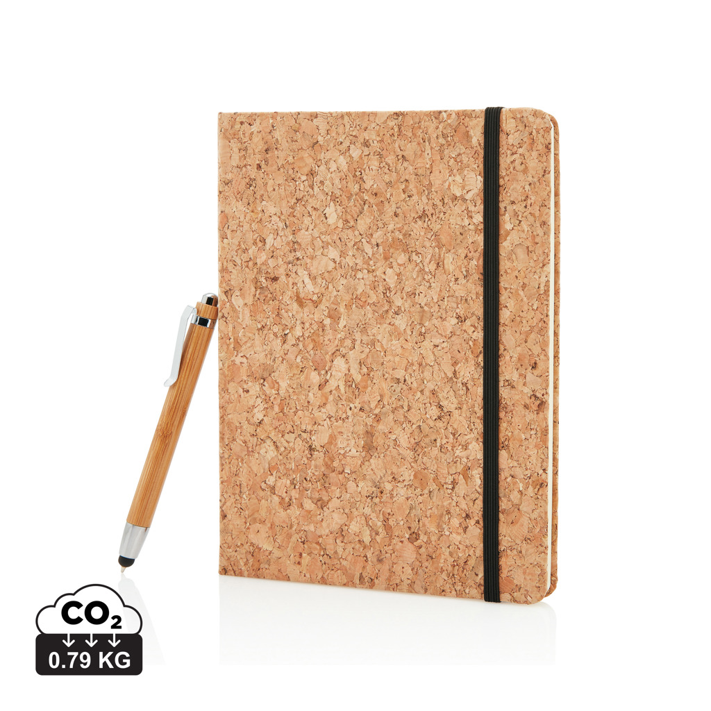 Agendă A5  cu pix din babmbus cu stylus inclus personalizat cu logo