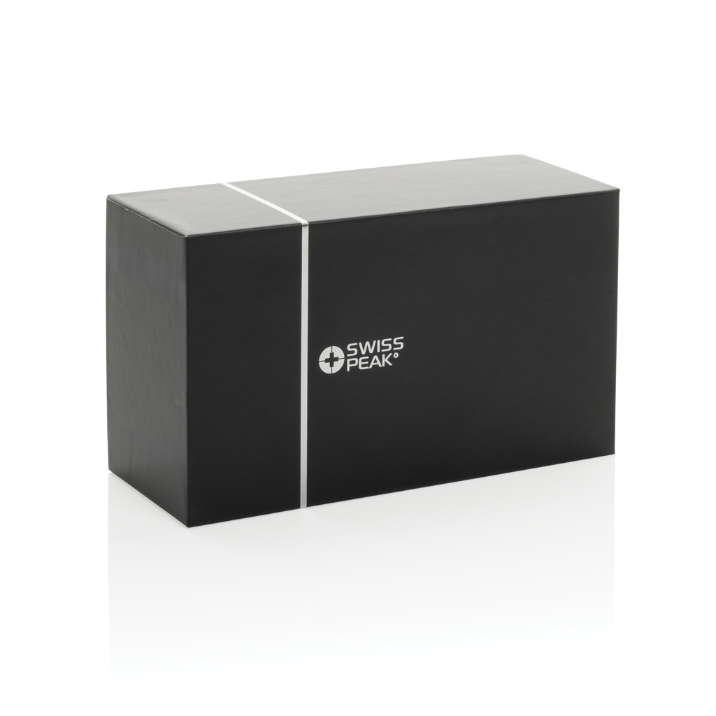 Boxă cu bass Swiss Peak de 10W din aluminiu reciclat RCS personalizat cu logo
