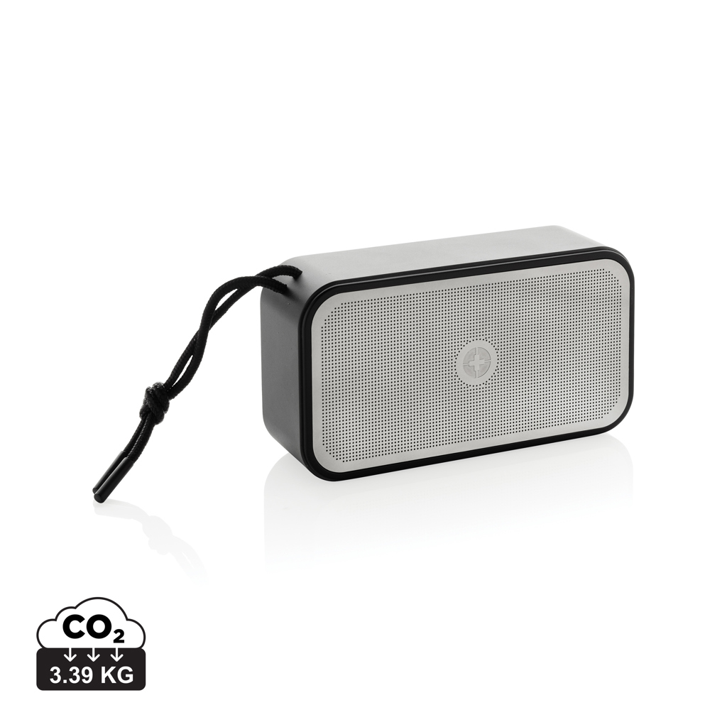 Boxă cu bass Swiss Peak de 10W din aluminiu reciclat RCS personalizat cu logo