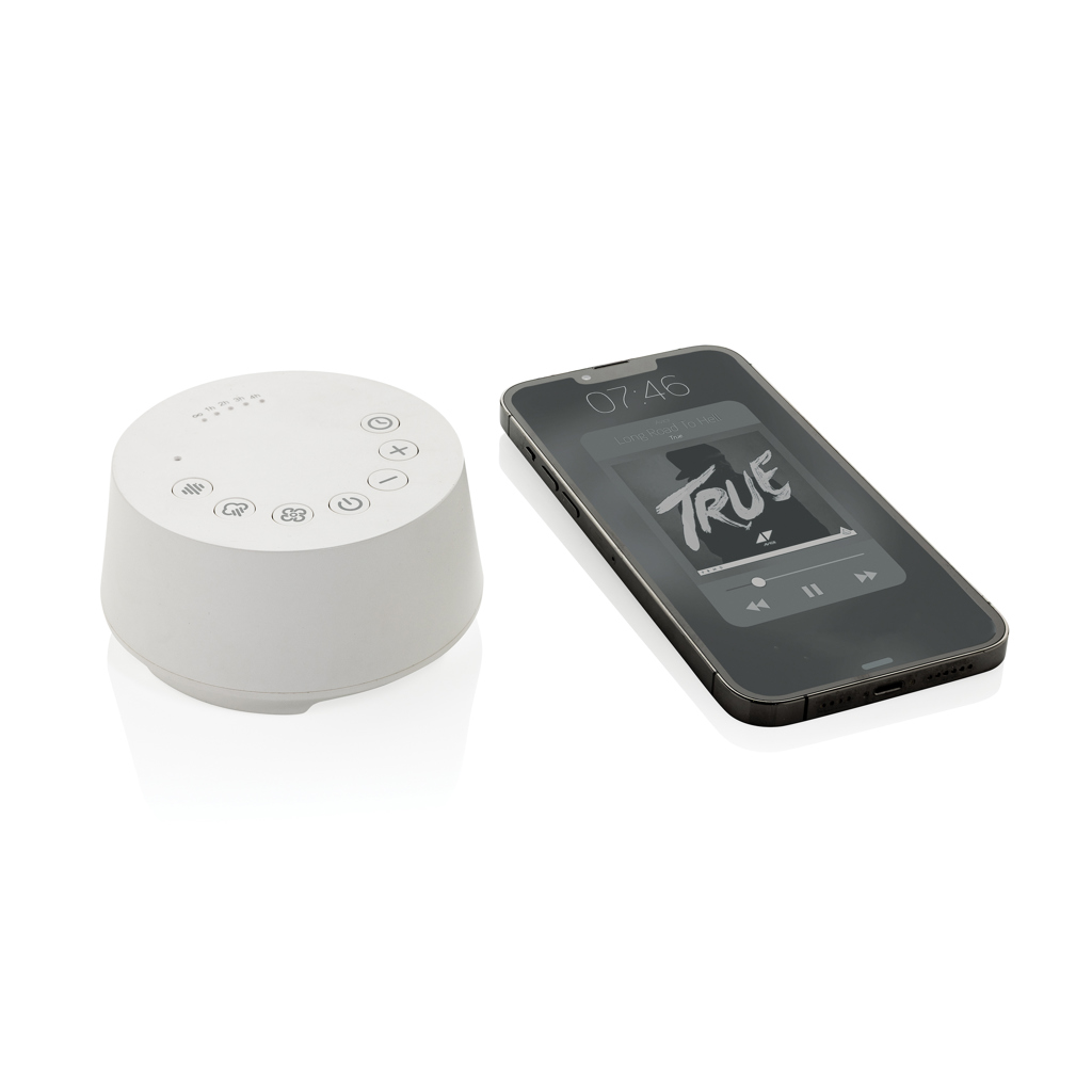 Boxă Flora white noise din plastic reciclat RCS personalizat cu logo