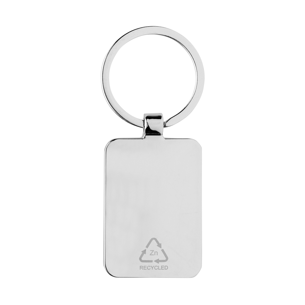 Breloc rectangular din bambus și zinc reciclat RCS personalizat cu logo