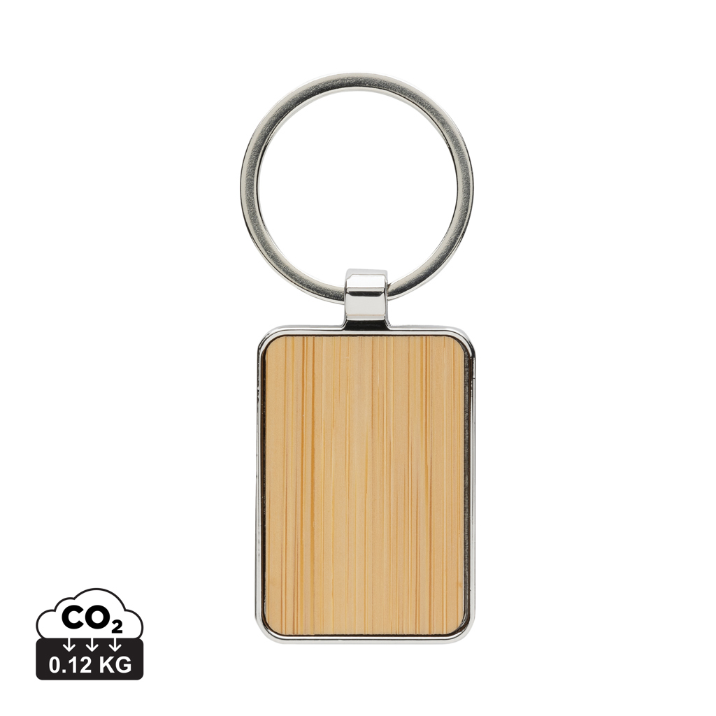 Breloc rectangular din bambus și zinc reciclat RCS personalizat cu logo