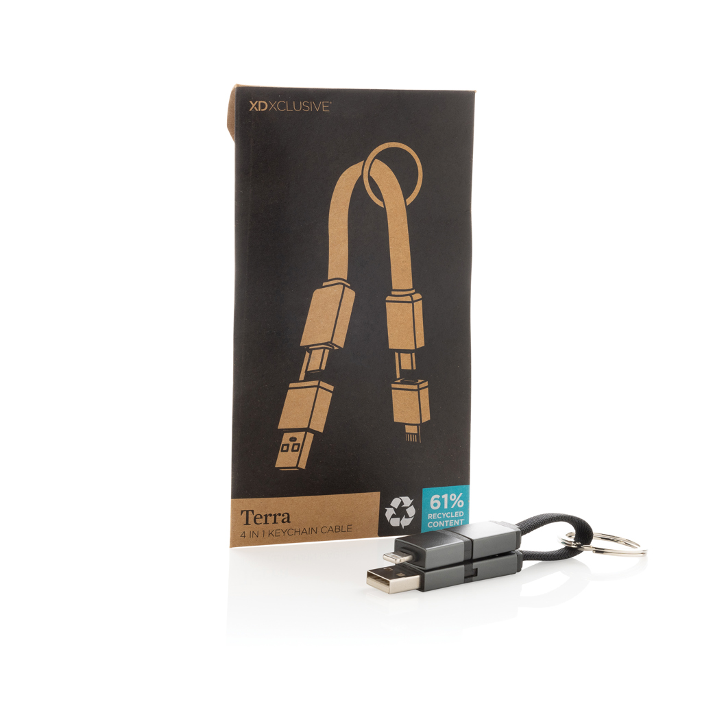 Cablu 4-în-1 fast charging 60W din aluminiu reciclat RCS personalizat cu logo