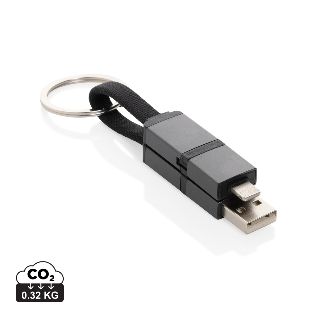 Cablu 4-în-1 fast charging 60W din aluminiu reciclat RCS personalizat cu logo