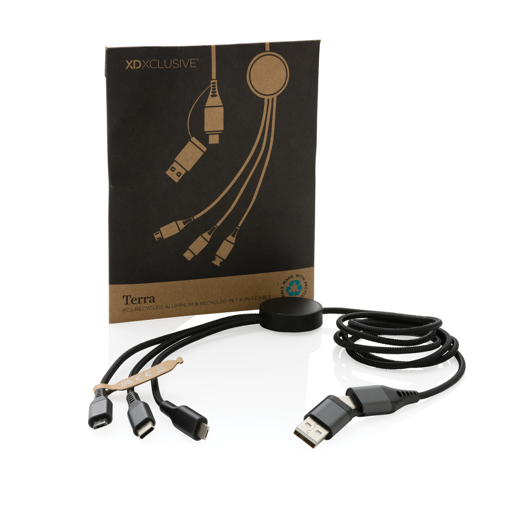 Cablu 6 în 1 Terra 120 cm din aluminiu reciclat RCS personalizat cu logo