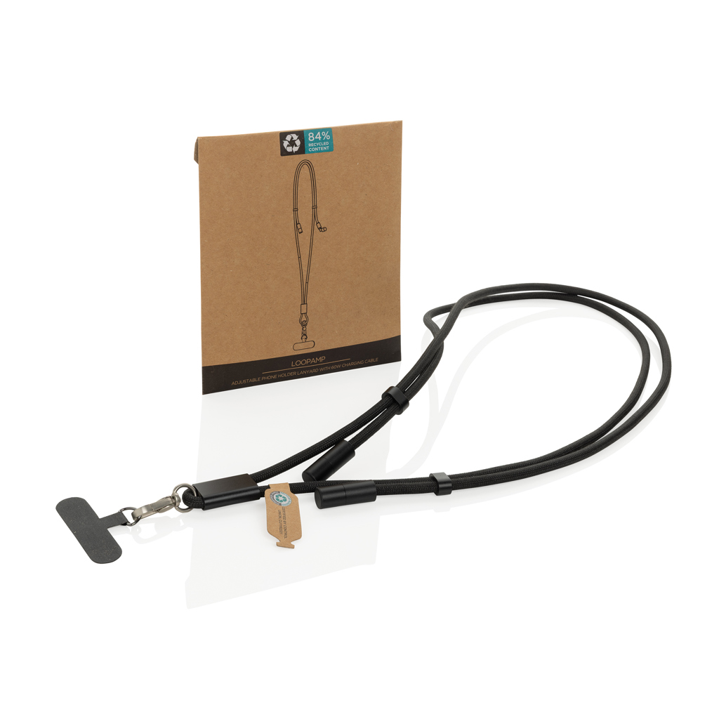 Cablu reglabil LoopAmp 60W plastic reciclat RCS 160cm personalizat cu logo