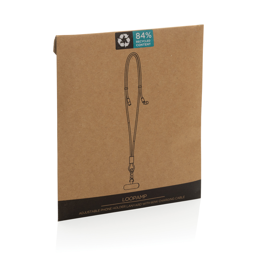 Cablu reglabil LoopAmp 60W plastic reciclat RCS 160cm personalizat cu logo