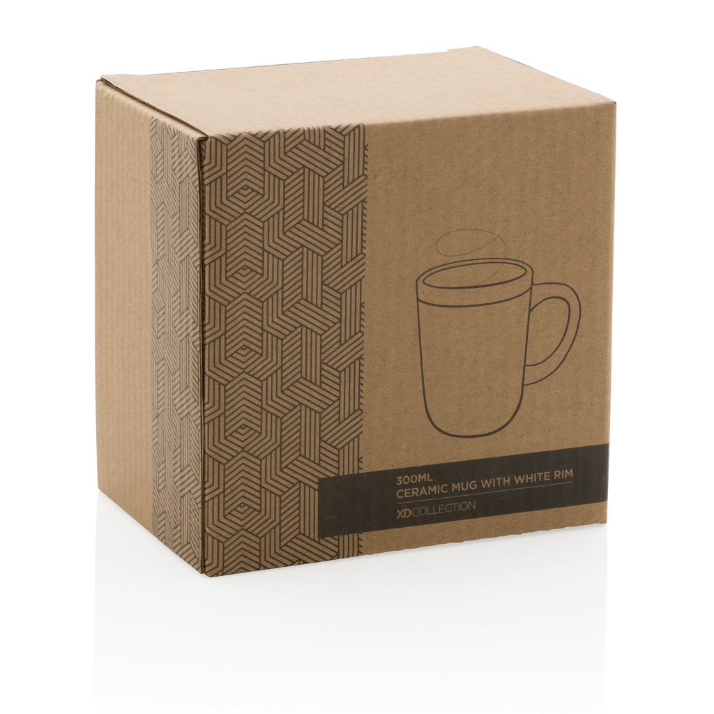 Cană ceramică cu margine albă de 300ml personalizat cu logo