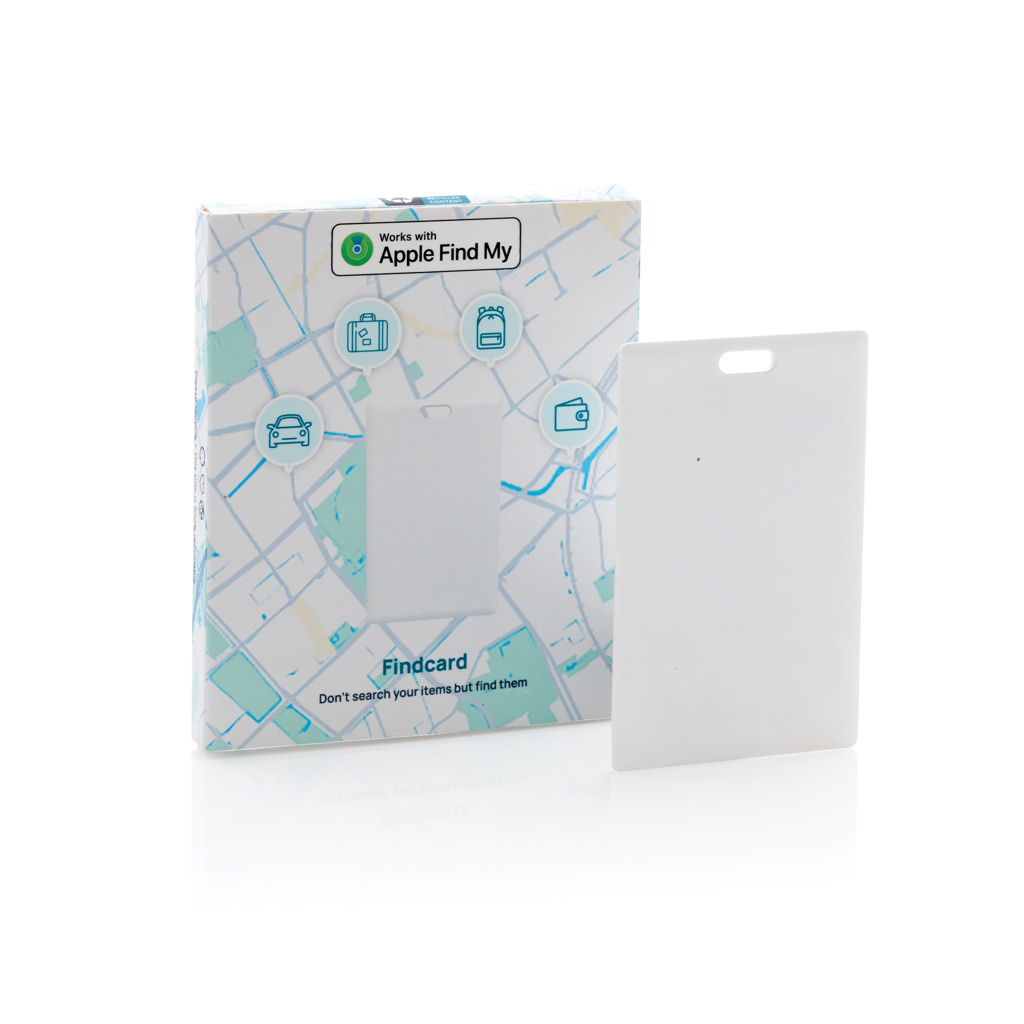 Card localizator Findcard, din plastic reciclat RCS personalizat cu logo