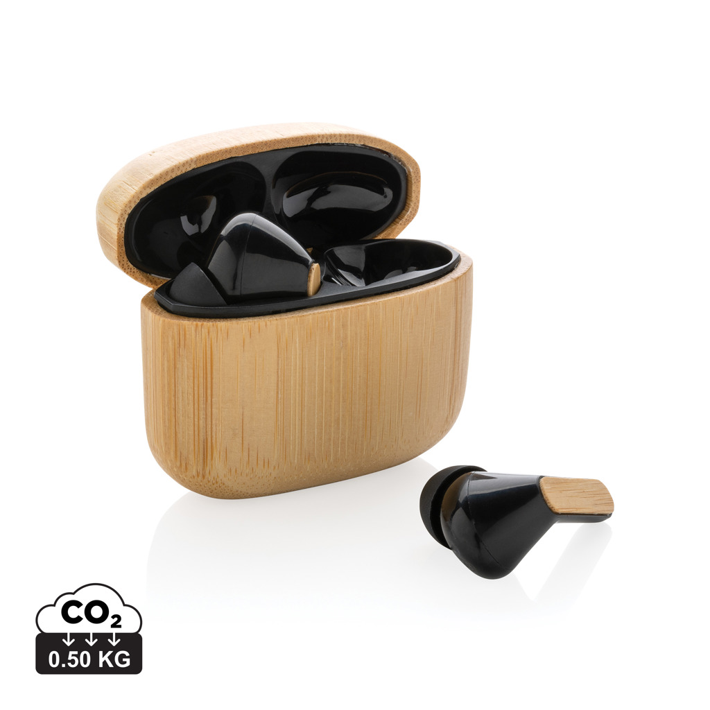 Căști Bamboo TWS din plastic reciclat RCS personalizat cu logo