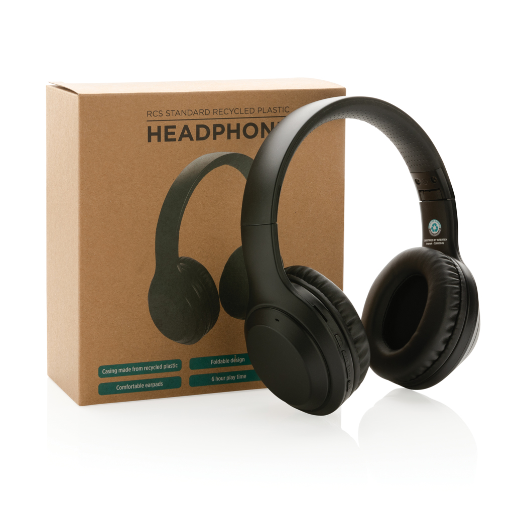Căști pliabile over ear din plastic reciclat standard RCS personalizat cu logo