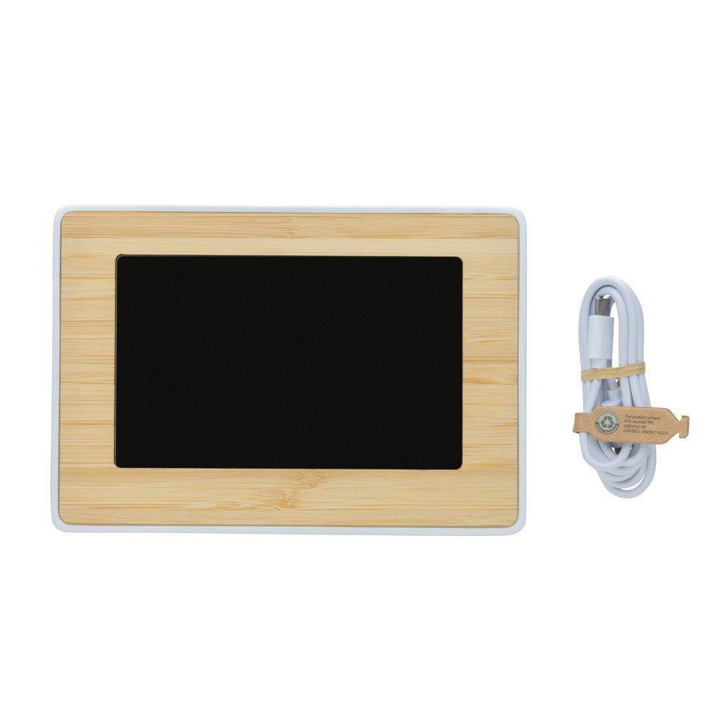 Ceas LED Utah din plastic reciclat RCS și bambus personalizat cu logo