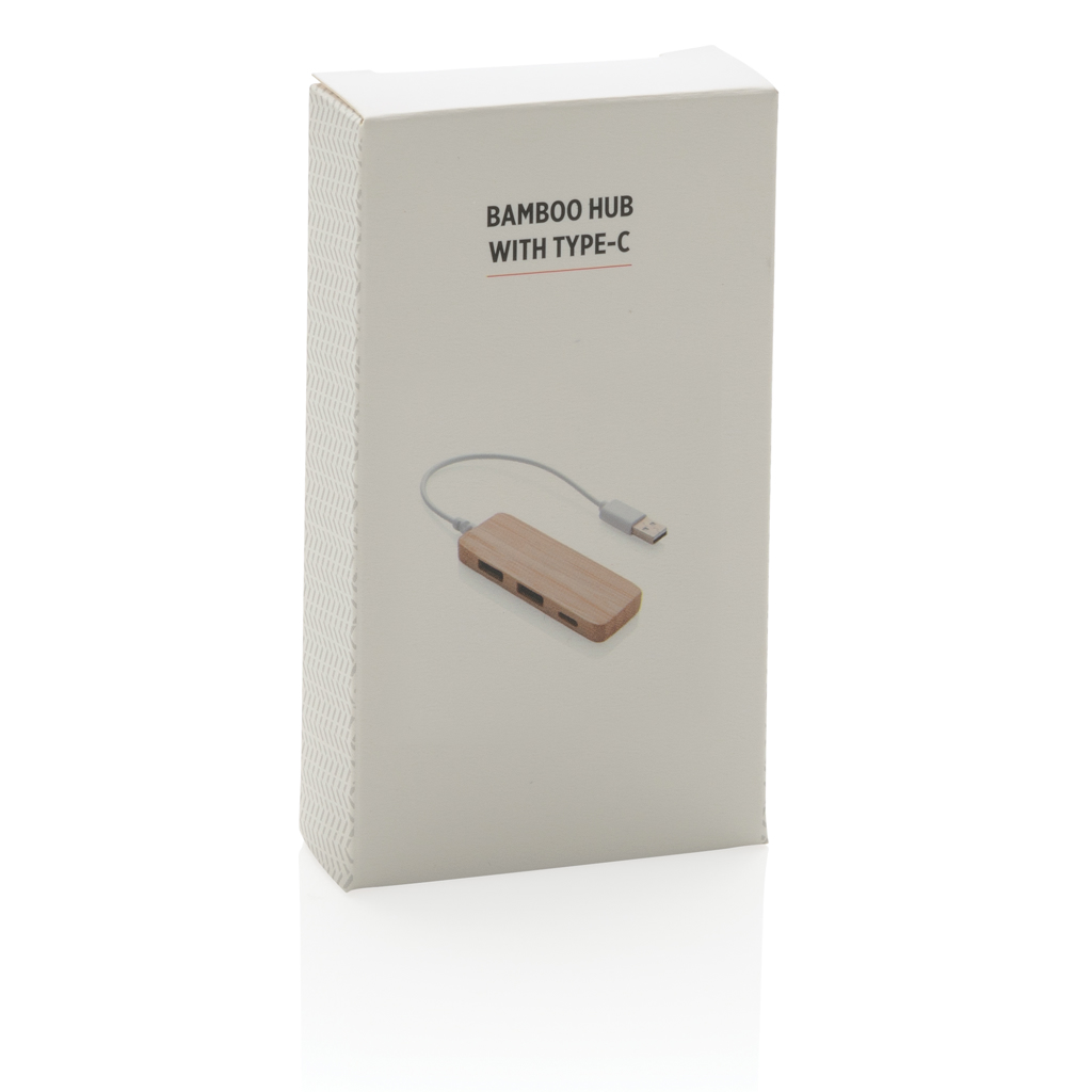 Hub din bambus cu port Type C personalizat cu logo