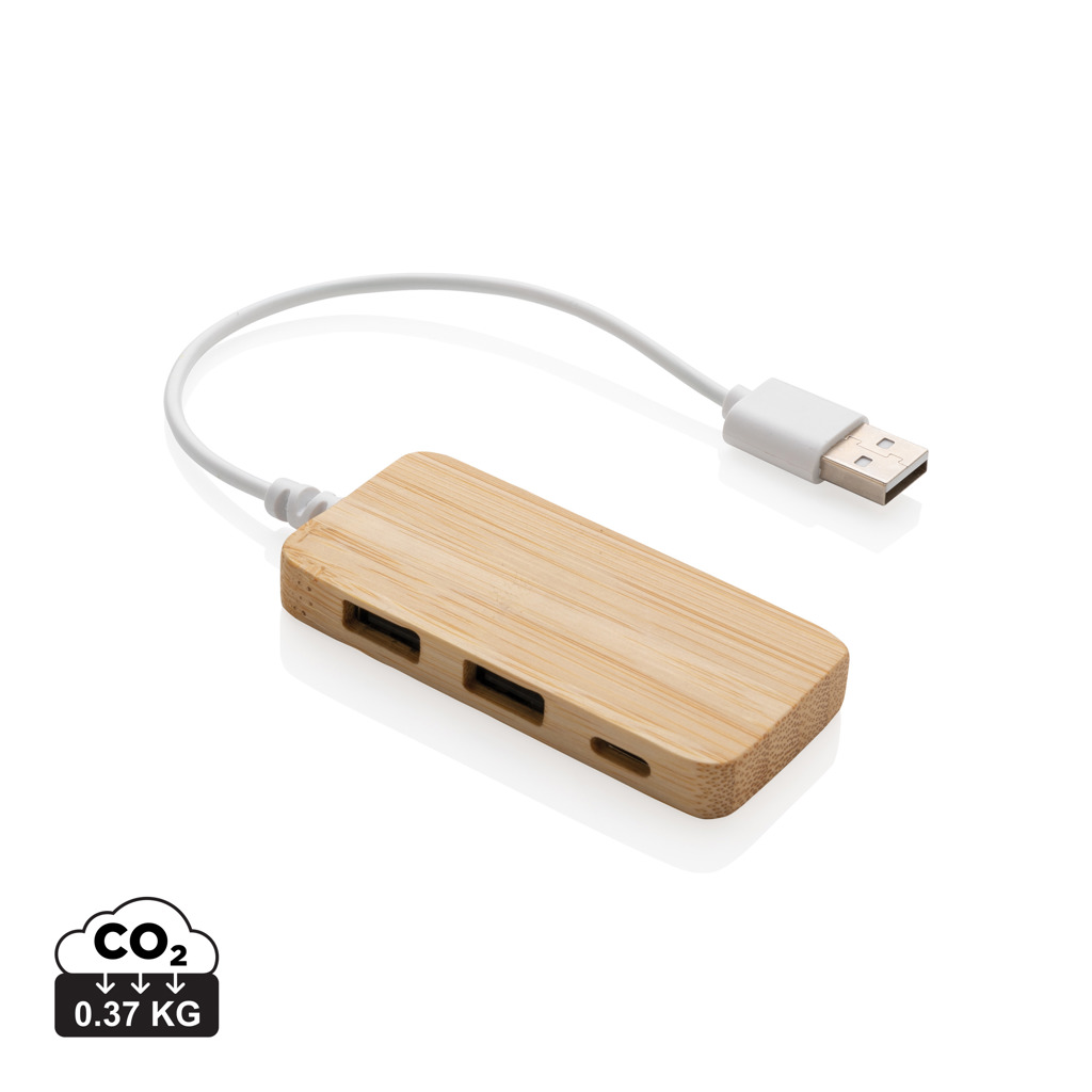 Hub din bambus cu port Type C personalizat cu logo