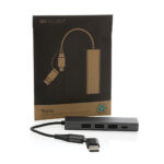 Hub Terra din aluminiu reciclat RCS, 3 porturi USB personalizat cu logo