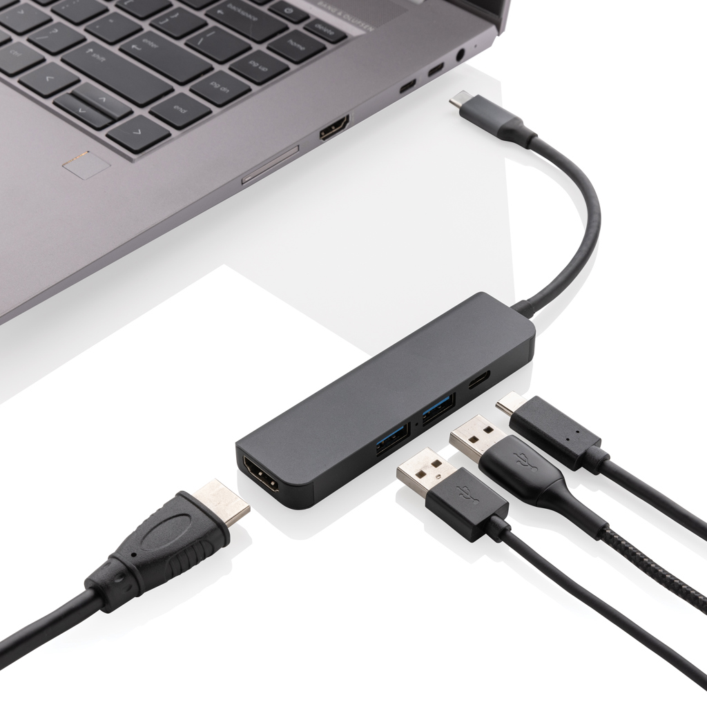 Hub Terra din aluminiu reciclat RCS cu port HDMI personalizat cu logo