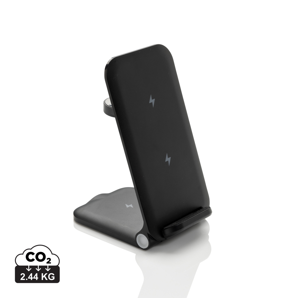 Încărcător 3 în 1 Powerpal 15W din plastic reciclat RCS personalizat cu logo