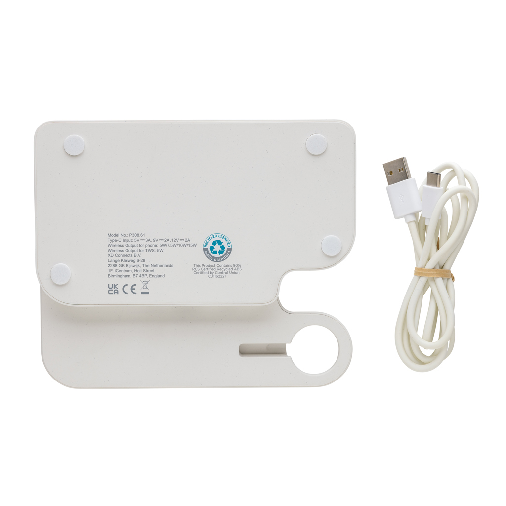 Încărcător dual 15W Joltz, rplastic cu slot pentru iWatch personalizat cu logo