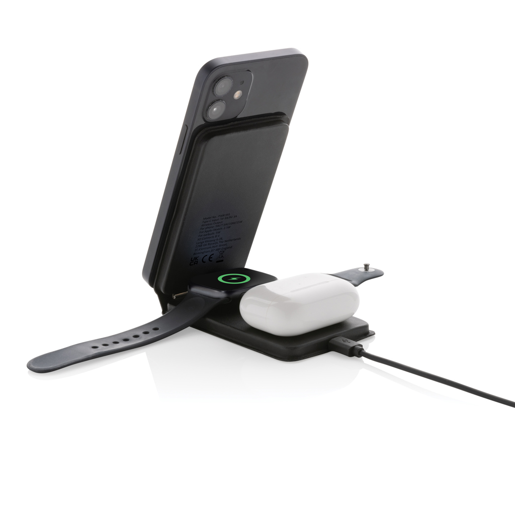 Încărcător magnetic wireless 3 în 1 Swiss Peak 15W RCS personalizat cu logo