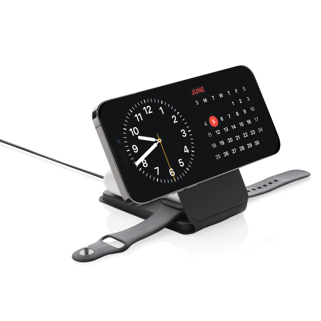 Încărcător magnetic wireless 3 în 1 Swiss Peak 15W RCS personalizat cu logo
