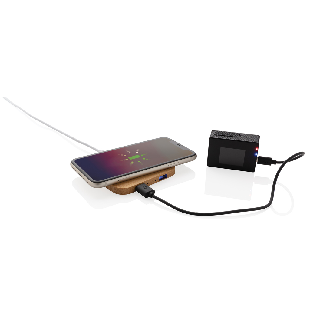 Încărcător wireless 10W din bambus personalizat cu logo