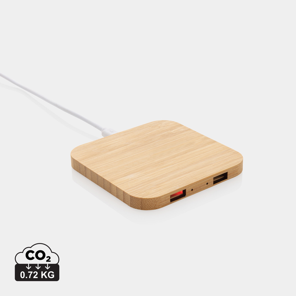Încărcător wireless 10W din bambus personalizat cu logo