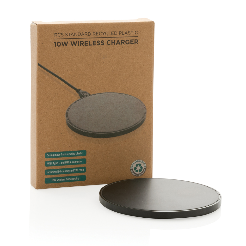 Încărcător wireless 10W din plastic reciclat RCS personalizat cu logo