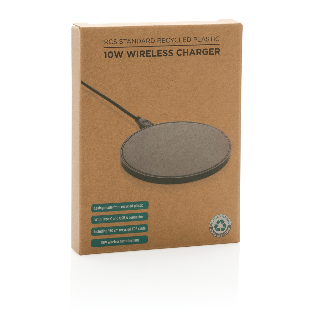 Încărcător wireless 10W din plastic reciclat RCS personalizat cu logo