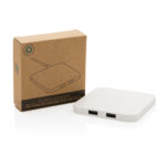 Încărcător wireless 10W plastic reciclat RCS cu porturi USB personalizat cu logo