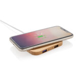 Încărcător wireless 5W din bambus cu port USB personalizat cu logo