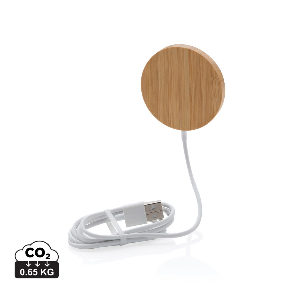 Încărcător wireless magnetic 10W din bambus personalizat cu logo