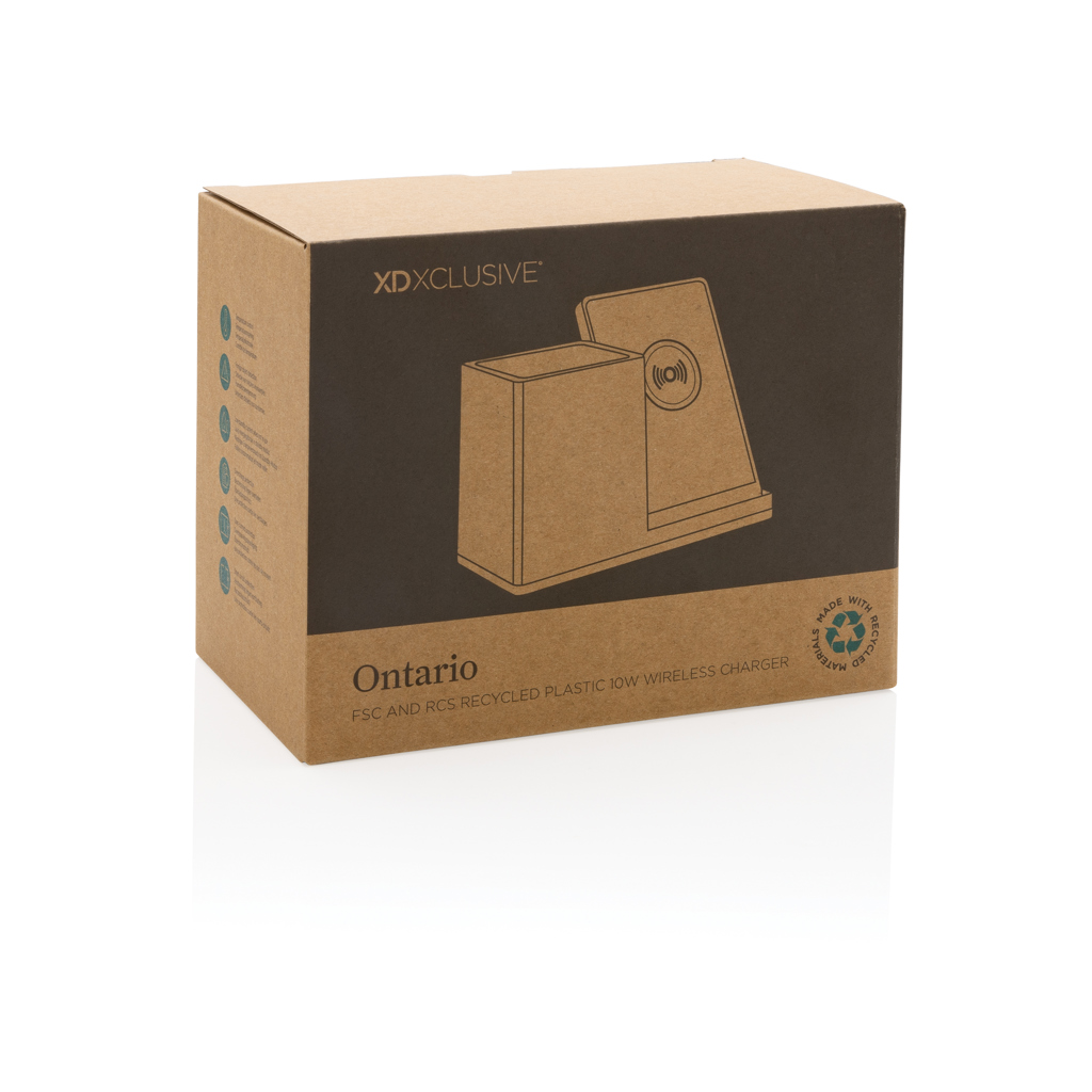 Încărcător wireless Ontario 10W din plastic reciclat RCS personalizat cu logo