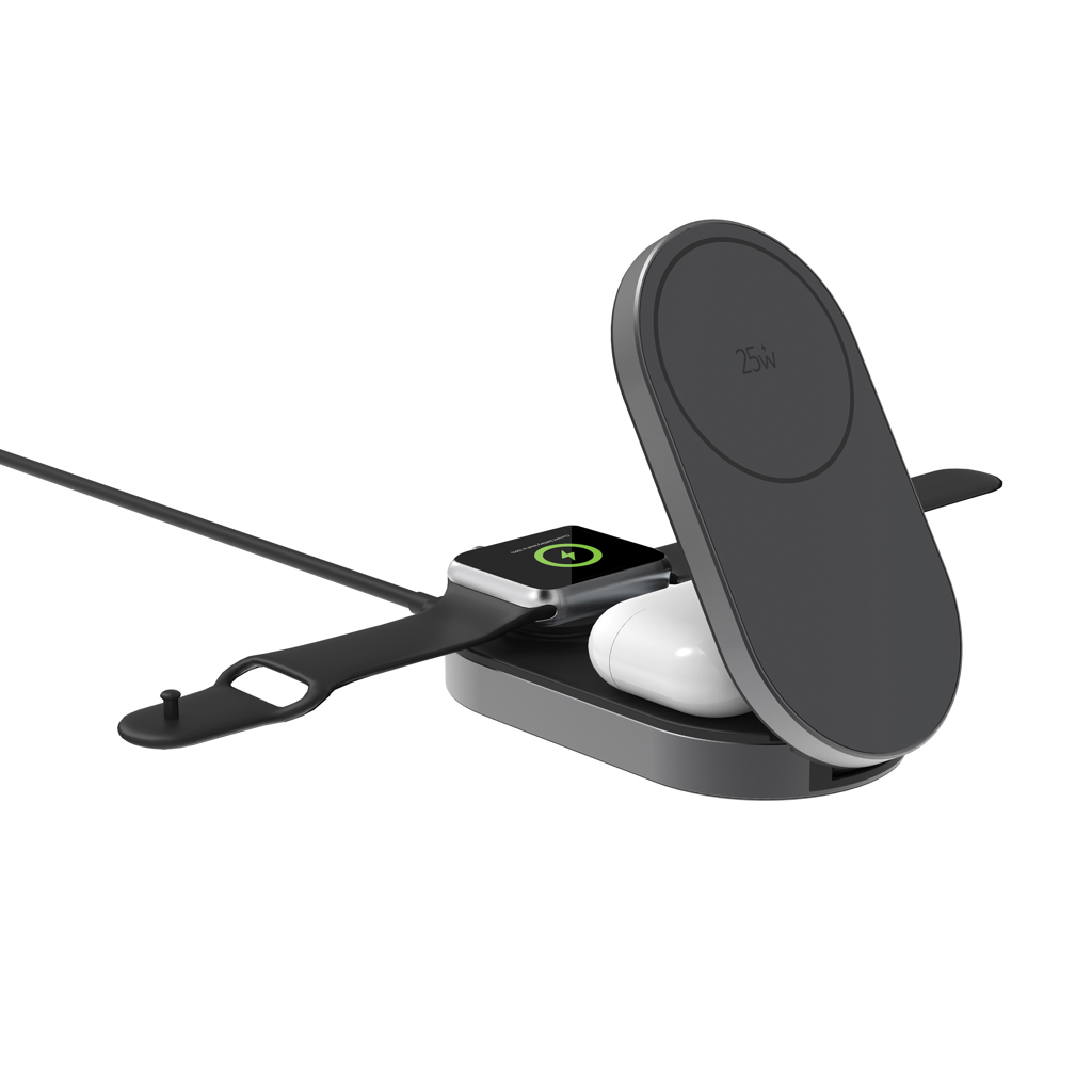 Încărcător wireless pliabil 3-în-1 Quantum 25W ultra-fast personalizat cu logo