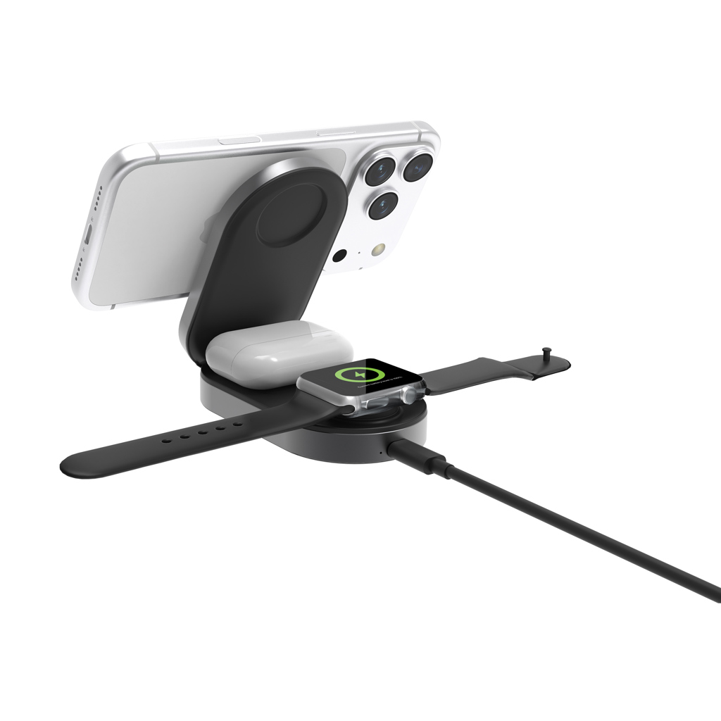 Încărcător wireless pliabil 3-în-1 Quantum 25W ultra-fast personalizat cu logo