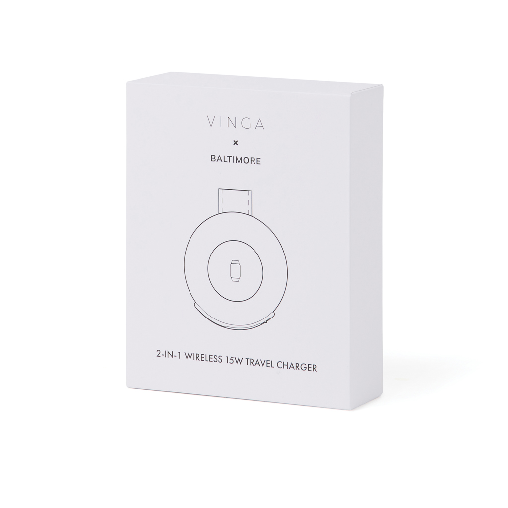Încărcător wireless portabil VINGA Baltimore RCS 2-în-1 15W personalizat cu logo