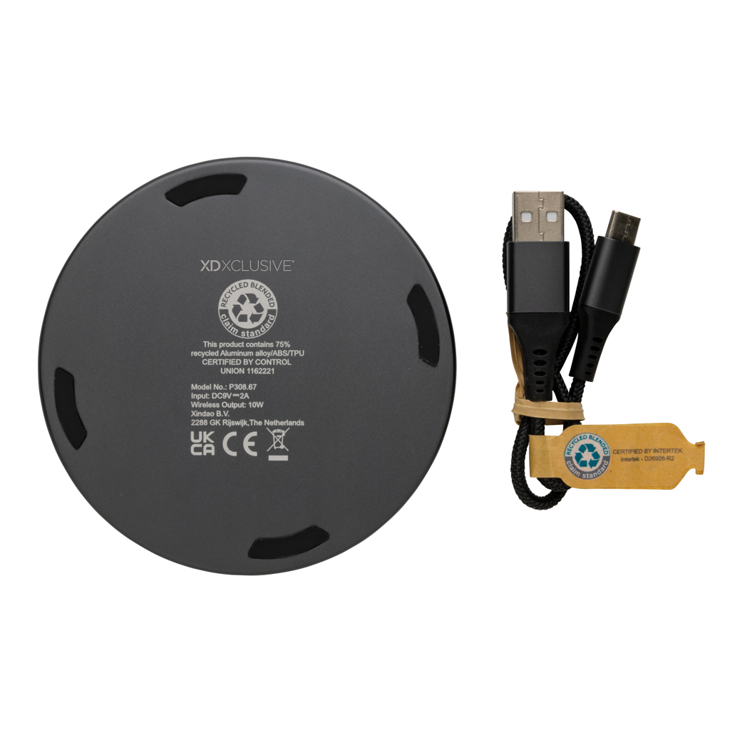 Încărcător wireless Terra 10W plastic reciclat RCS personalizat cu logo