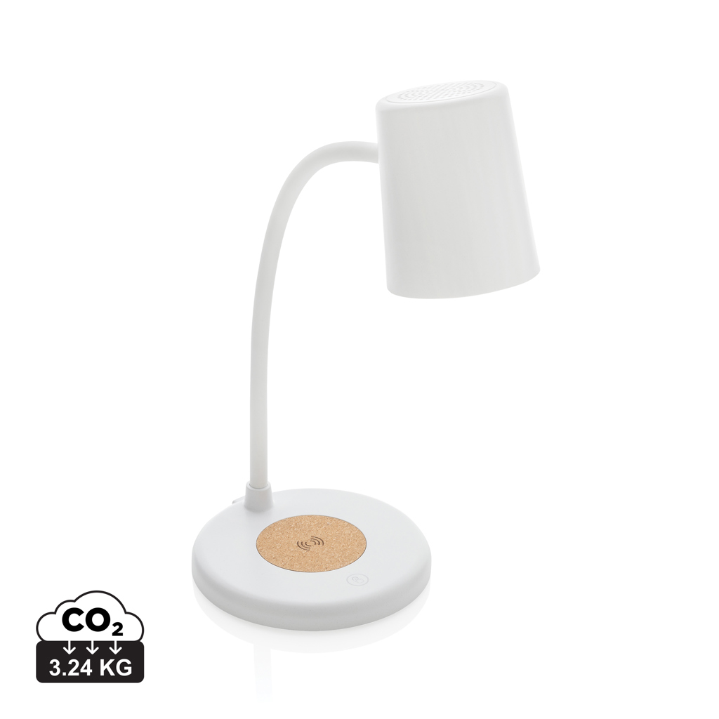 Lampă de birou fără fir Zenara 15W din plută și rplastic personalizat cu logo