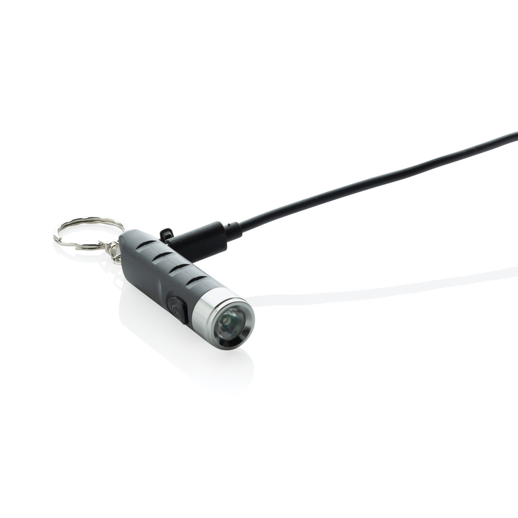 Lanternă cu breloc Globix reîncărcabilă USB din plastic reci personalizat cu logo