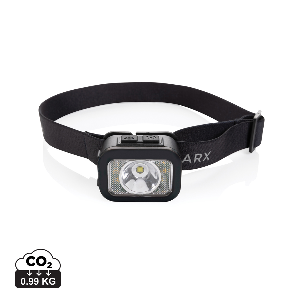 Lanternă frontală Gear X, reîncărcabilă, plastic reciclat personalizat cu logo