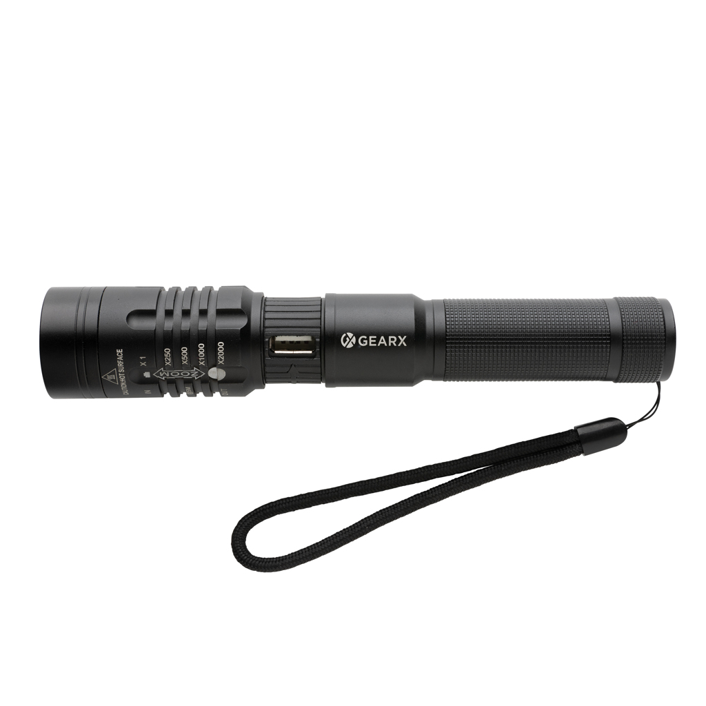 Lanternă Gear X, reîncărcabilă cu mufă USB personalizat cu logo