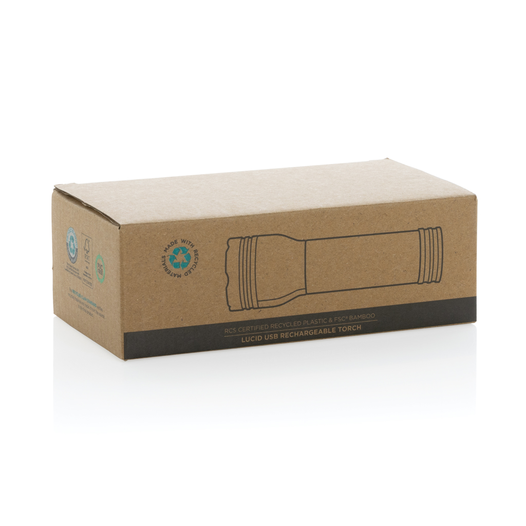 Lanternă Lucid 3W din bambus și plastic reciclat certificat personalizat cu logo
