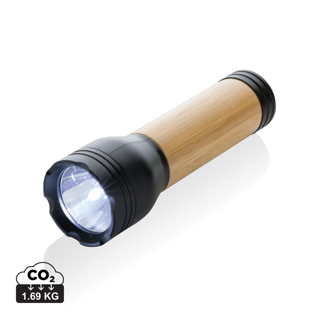 Lanternă Lucid 3W din bambus și plastic reciclat certificat personalizat cu logo