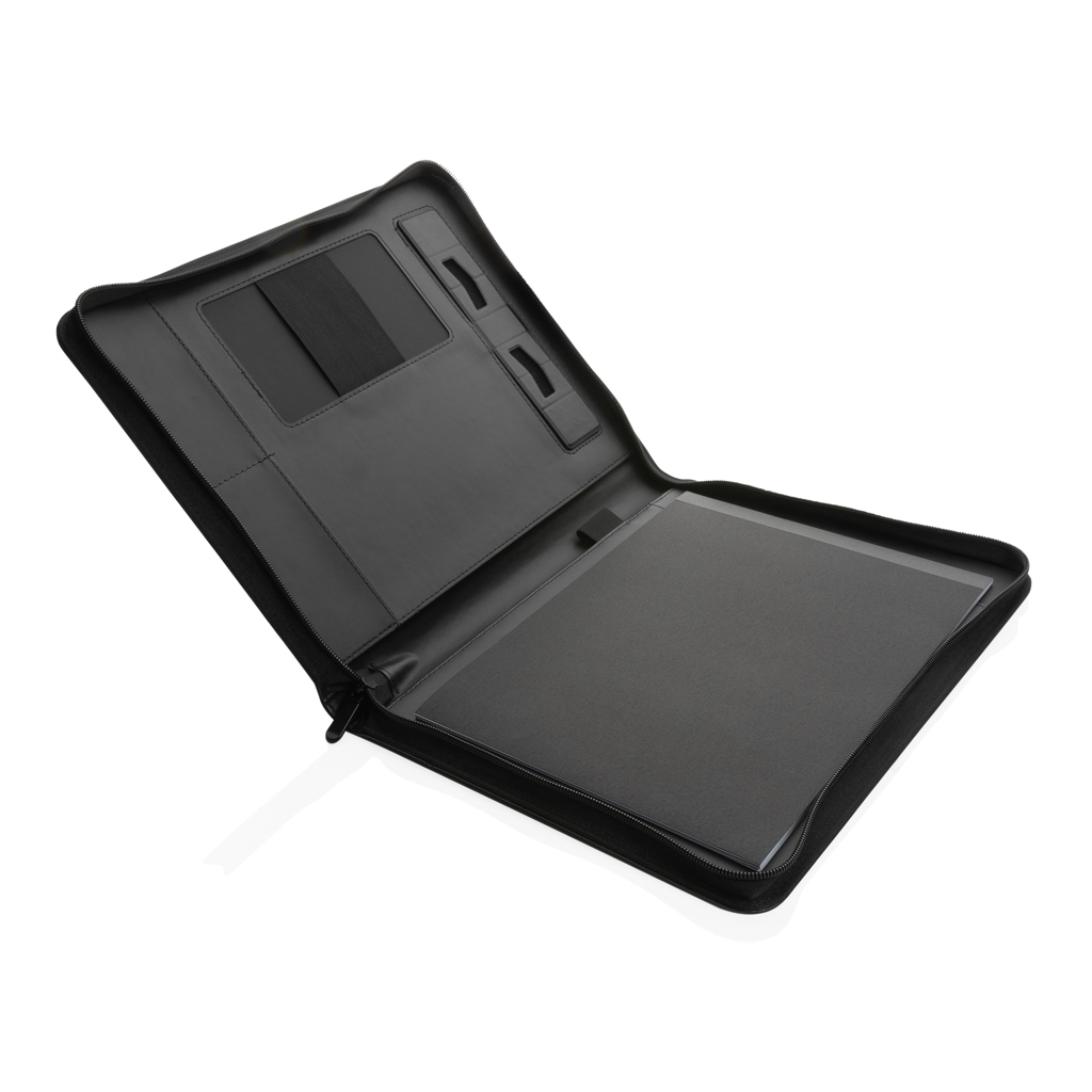 Mapă A4 premium tech cu fermoar din PU reciclat RCS personalizat cu logo