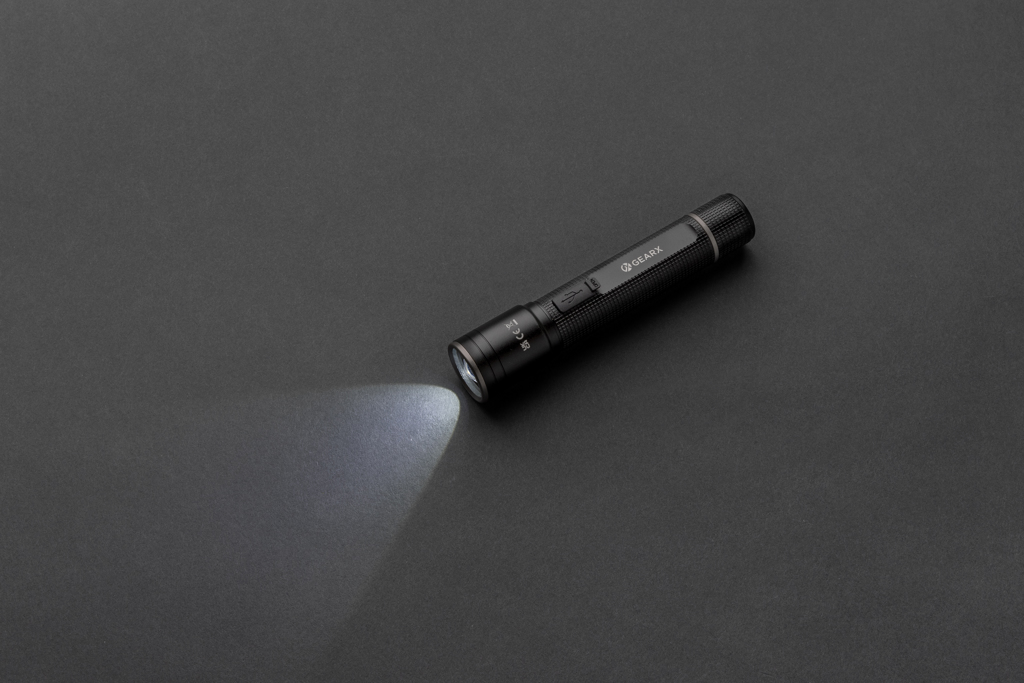 Mini lanternă reîncărcabilă Gear X cu mufă USB din aluminiu personalizat cu logo