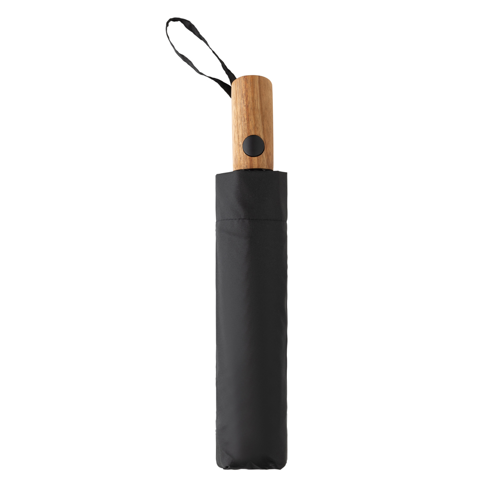 "Mini umbrelă 21"" Kaycey AWARE™ RPET cu lemn acacia" personalizat cu logo