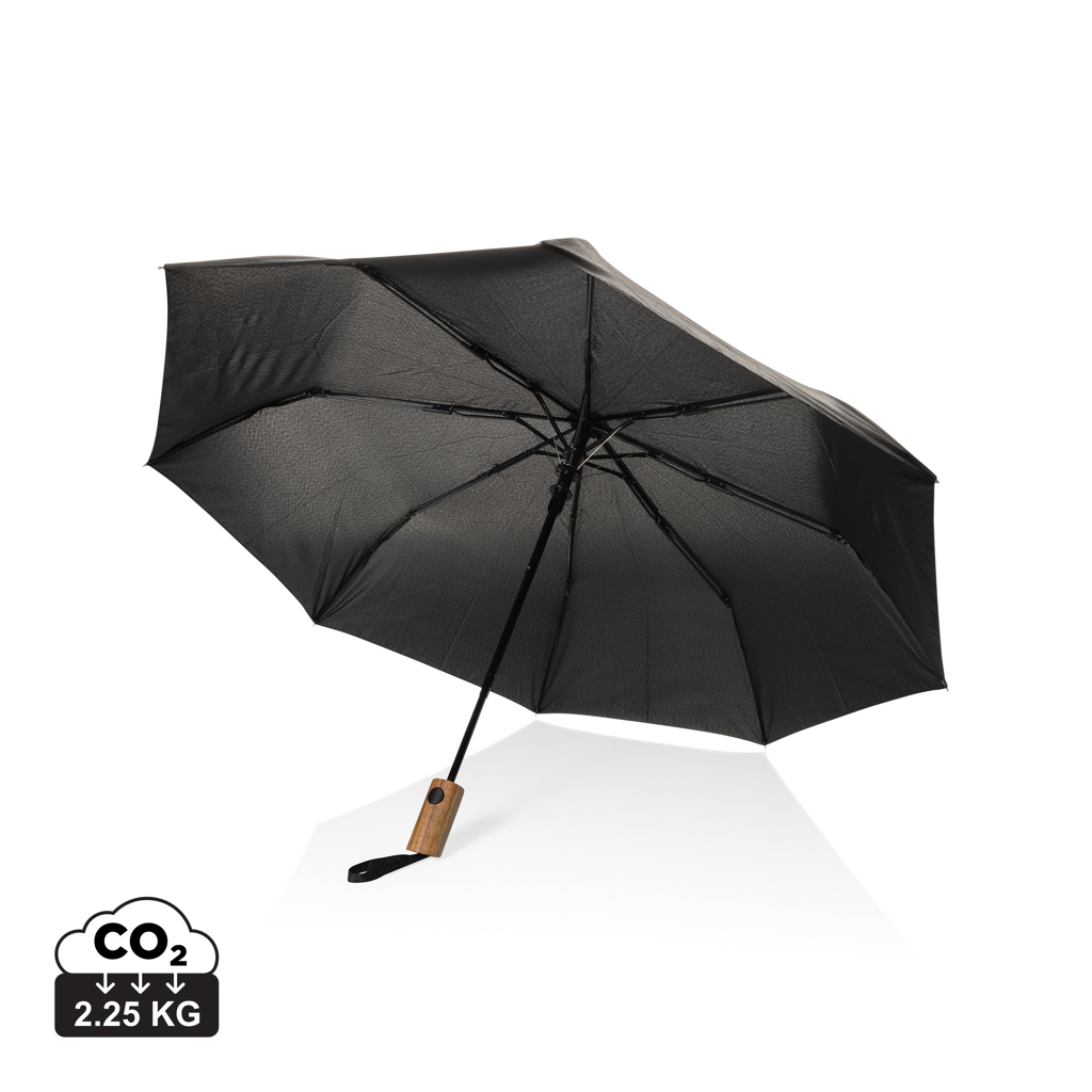 "Mini umbrelă 21"" Kaycey AWARE™ RPET cu lemn acacia" personalizat cu logo