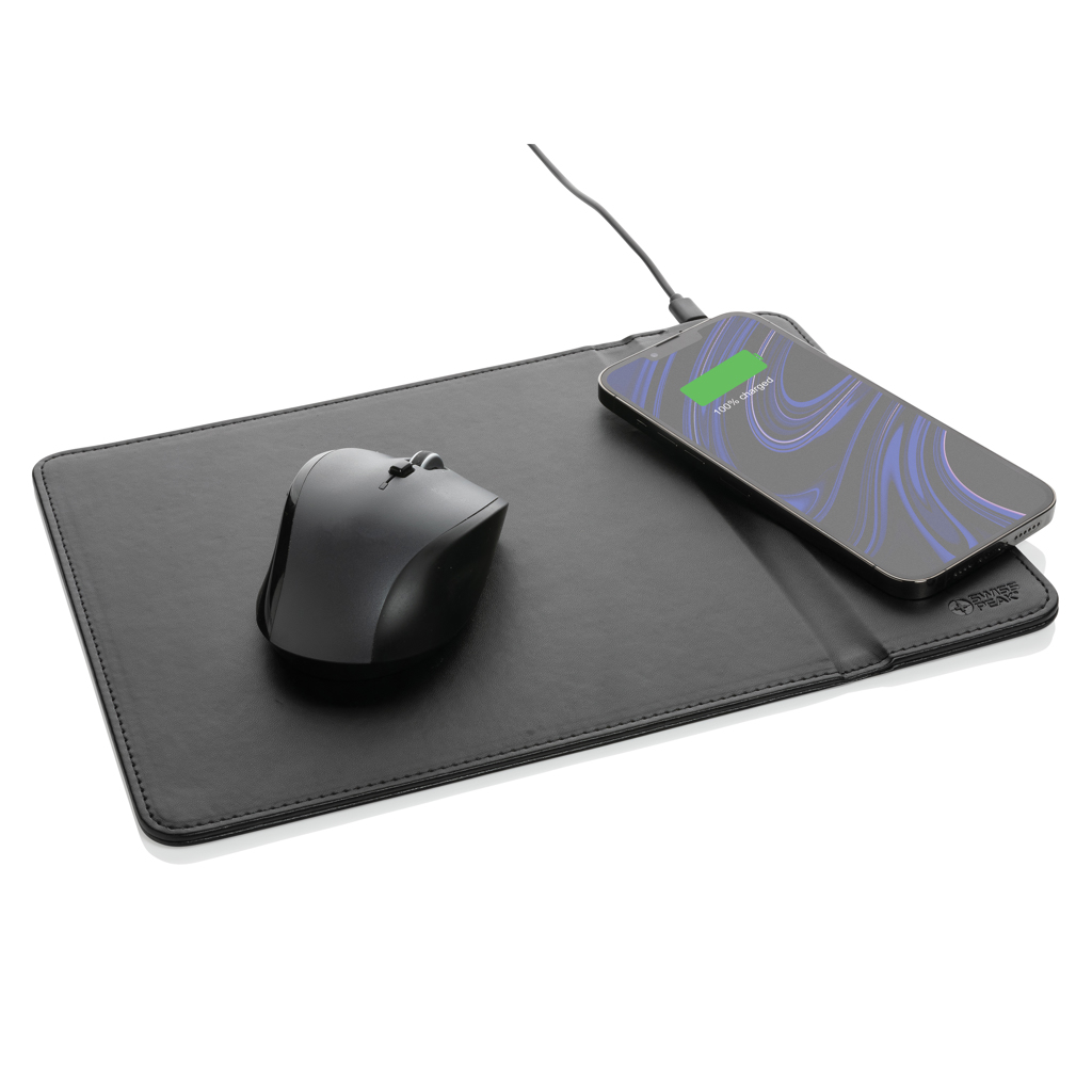 Mousepad wireless Swiss Peak 10W din PU reciclat RCS personalizat cu logo
