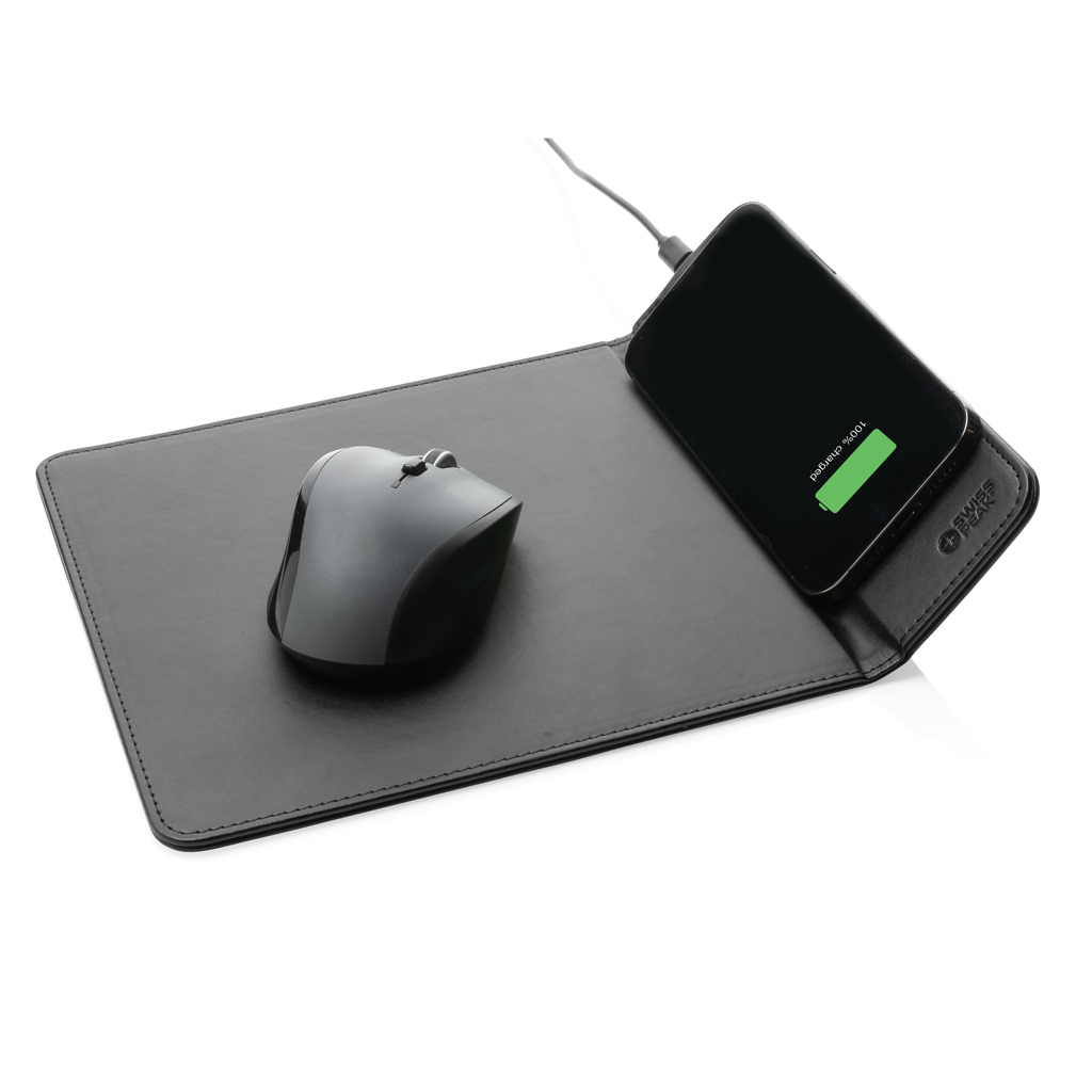 Mousepad wireless Swiss Peak 10W din PU reciclat RCS personalizat cu logo